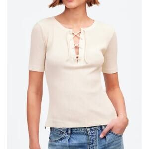 Madewell Ribbed Lace-Up Short-Sleeve Tee Size XL NWT